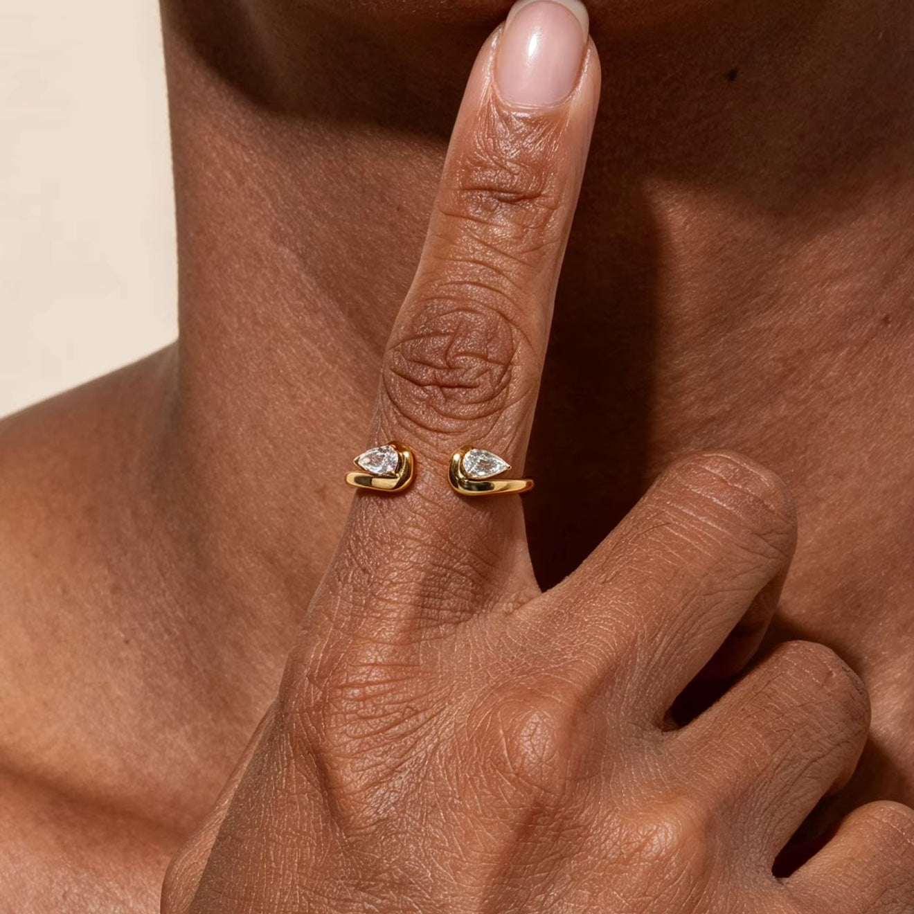 Double Pear-Cut Wavy Bezel Ring