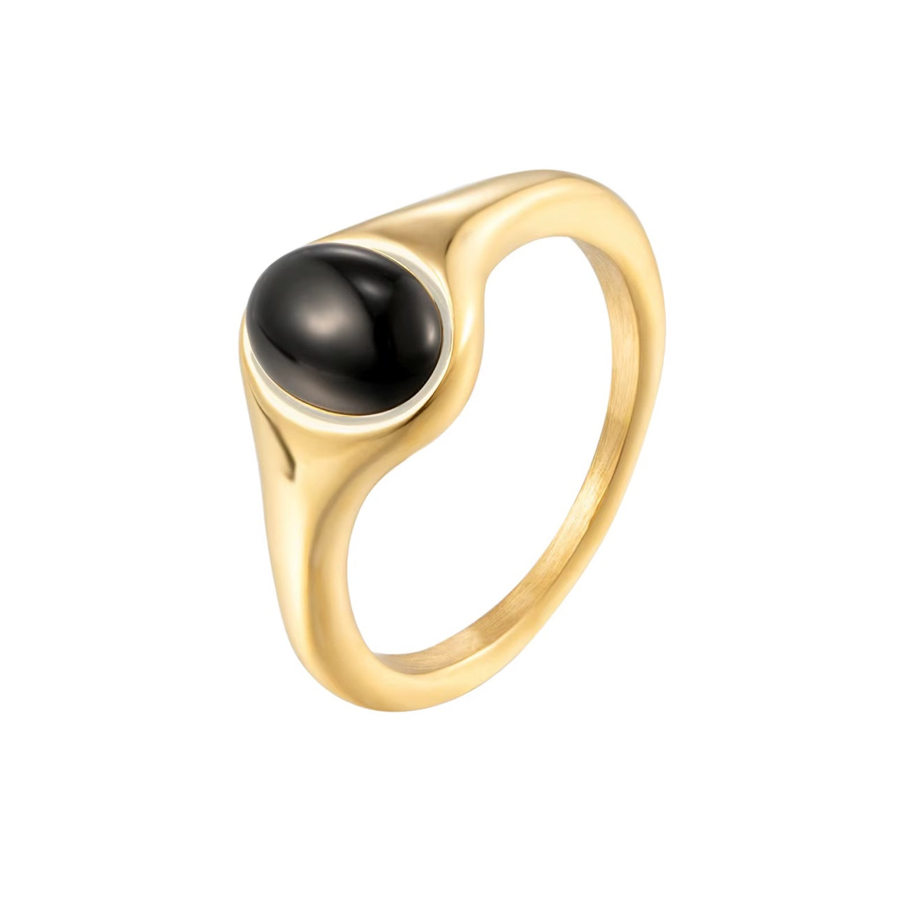 Black Agate Cabochon Ring