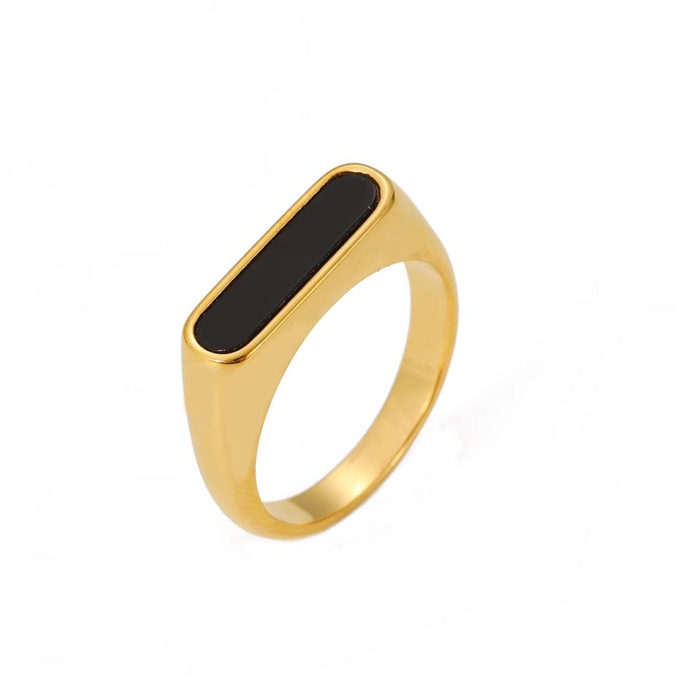 Shell and Onyx Bar Signet Ring in gold with black onyx inlay