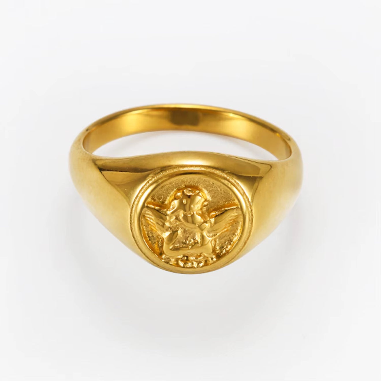 Cherub Signet Ring in gold front view