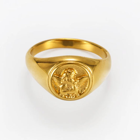 Cherub Signet Ring in gold front view