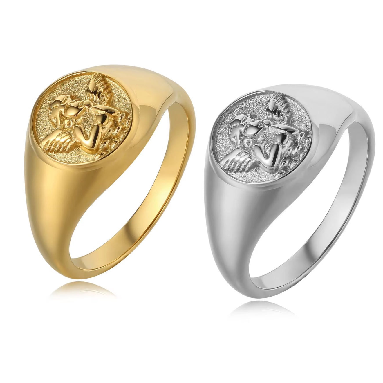 Cherub Signet Ring in gold and silver