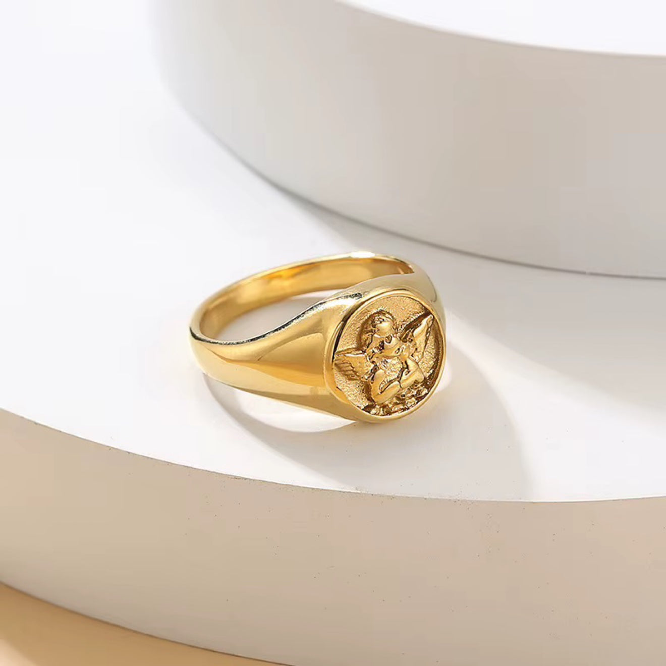 Cherub Signet Ring in gold styled