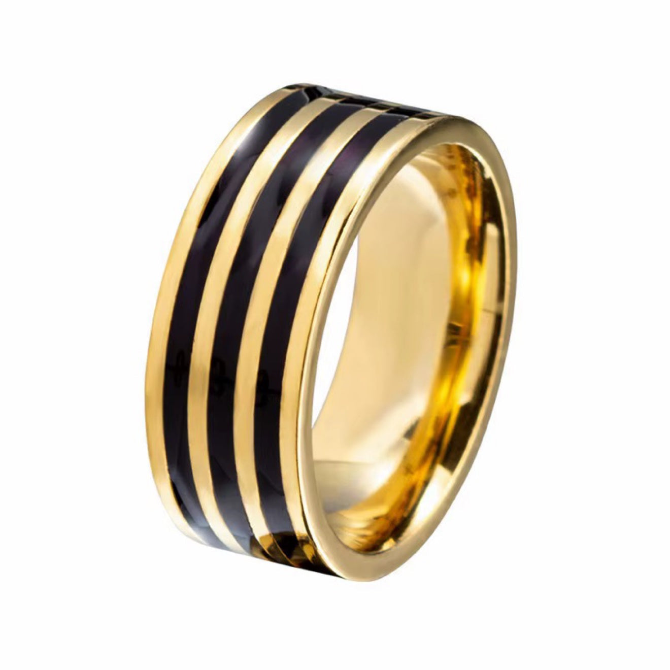 Black Enamel Lines Band Ring in gold