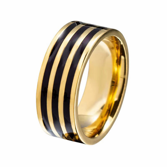 Black Enamel Lines Band Ring in gold