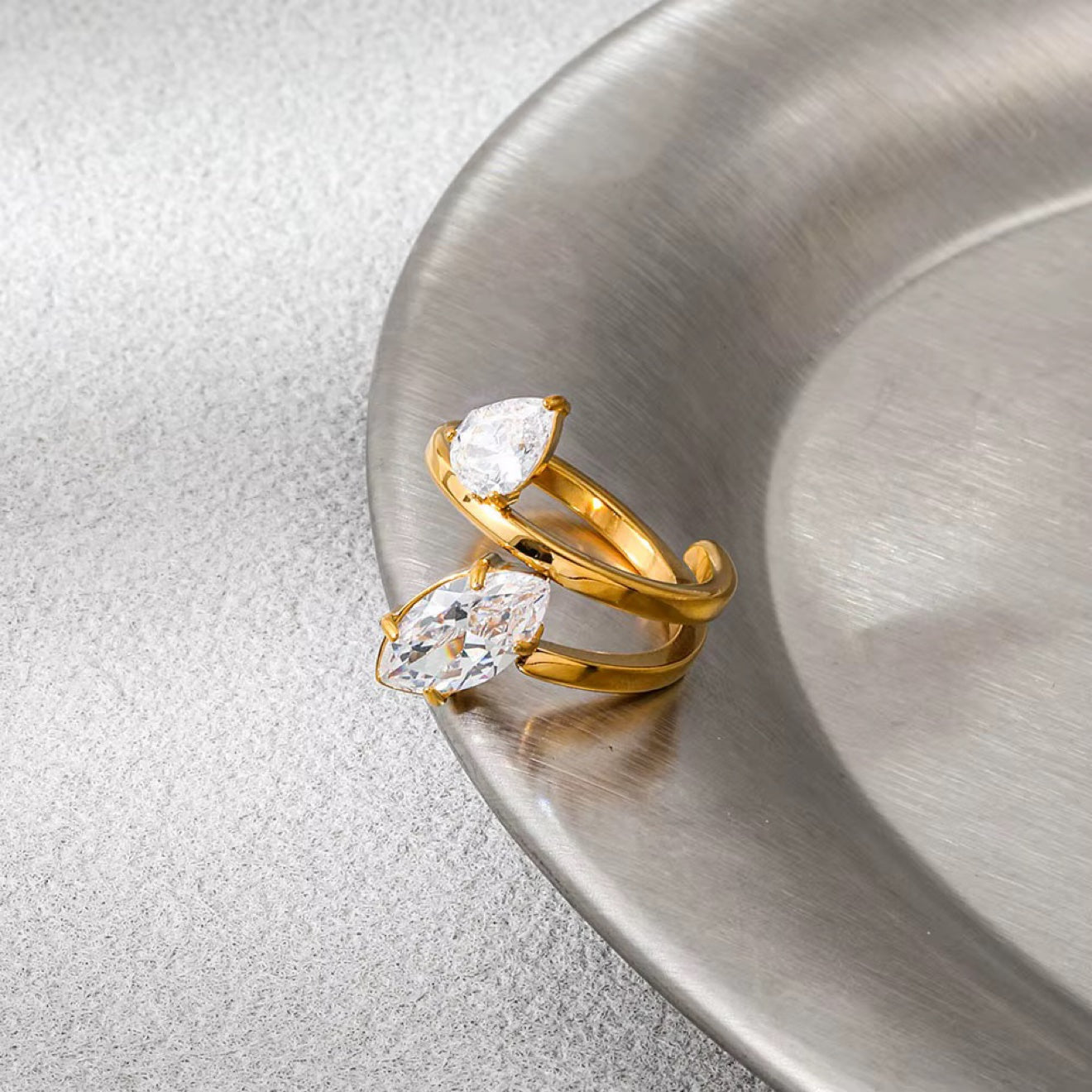 Pear and Marquise Bypass Ring