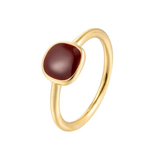 Burgundy Enamel Solitaire Ring