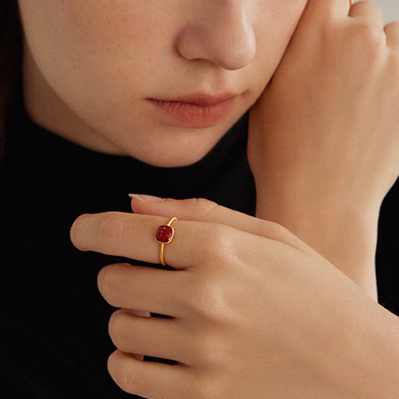 Burgundy Enamel Solitaire Ring
