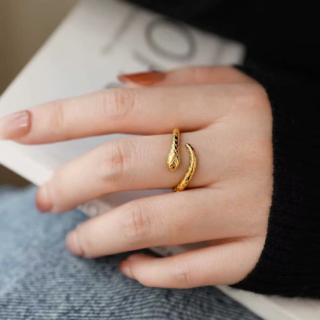 Scaled Snake Ring on finger