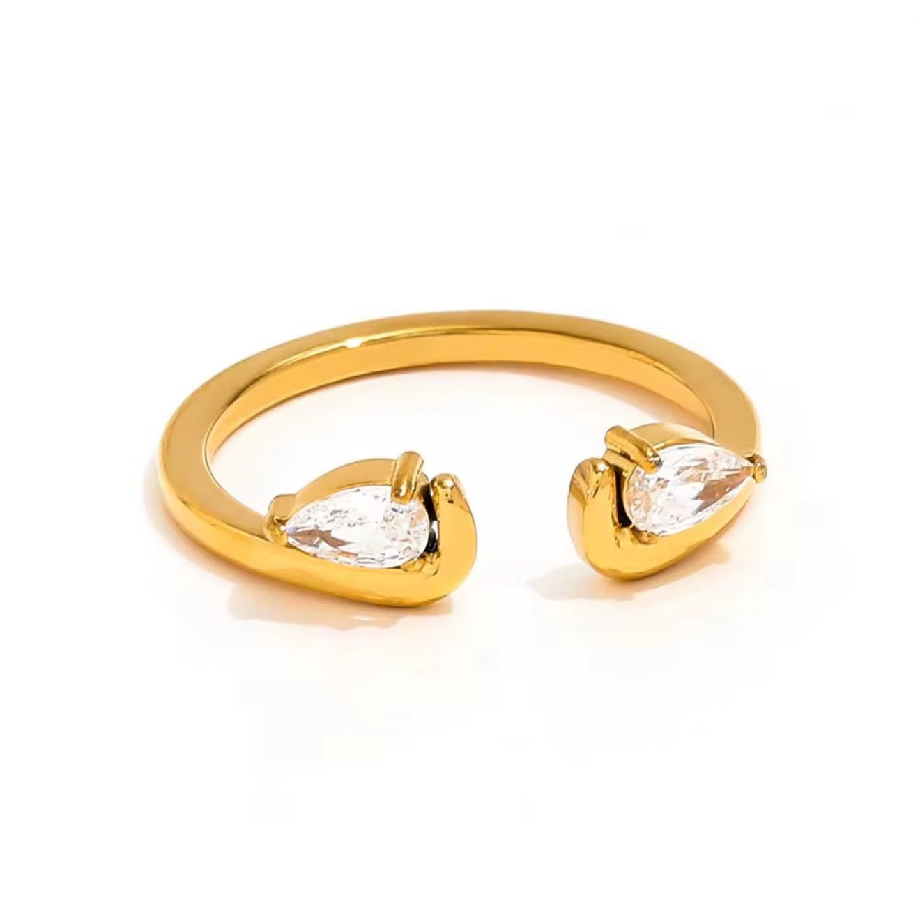 Double Pear-Cut Wavy Bezel Ring