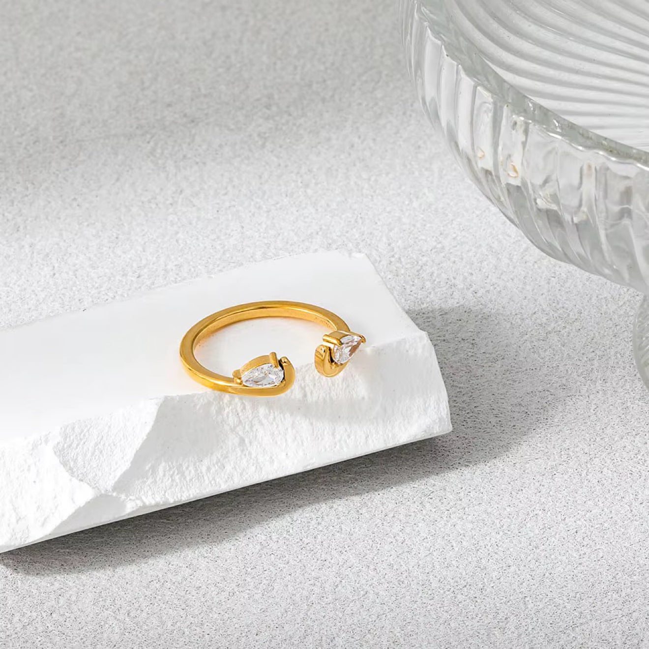 Double Pear-Cut Wavy Bezel Ring